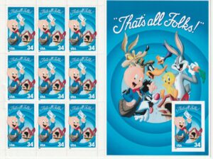 Porky Pig, pane of 10 with imperforate