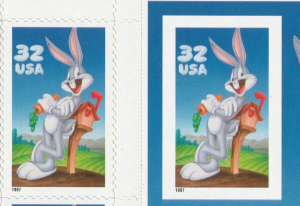 1997 Bugs Bunny, pane of 10 with imperforate  – 32 cent - Image 2